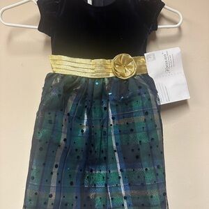 Bonnie Jean Navy and Green Plaid Dress‎ with Gold Belt